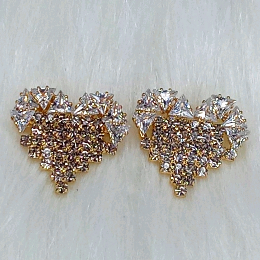 Gold Rhinestone Heart Stud Earrings